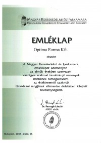 Az ötödik Szakma Kiváló Tanulója Versenyen az Optima Forma Kft. is elismerésben részesült